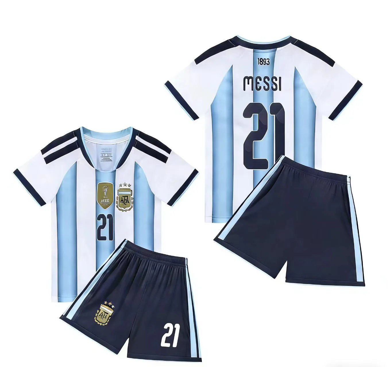Design Argentina National Team Home Jersey White Light Blue Stripes Messi Edition Jersey - 5