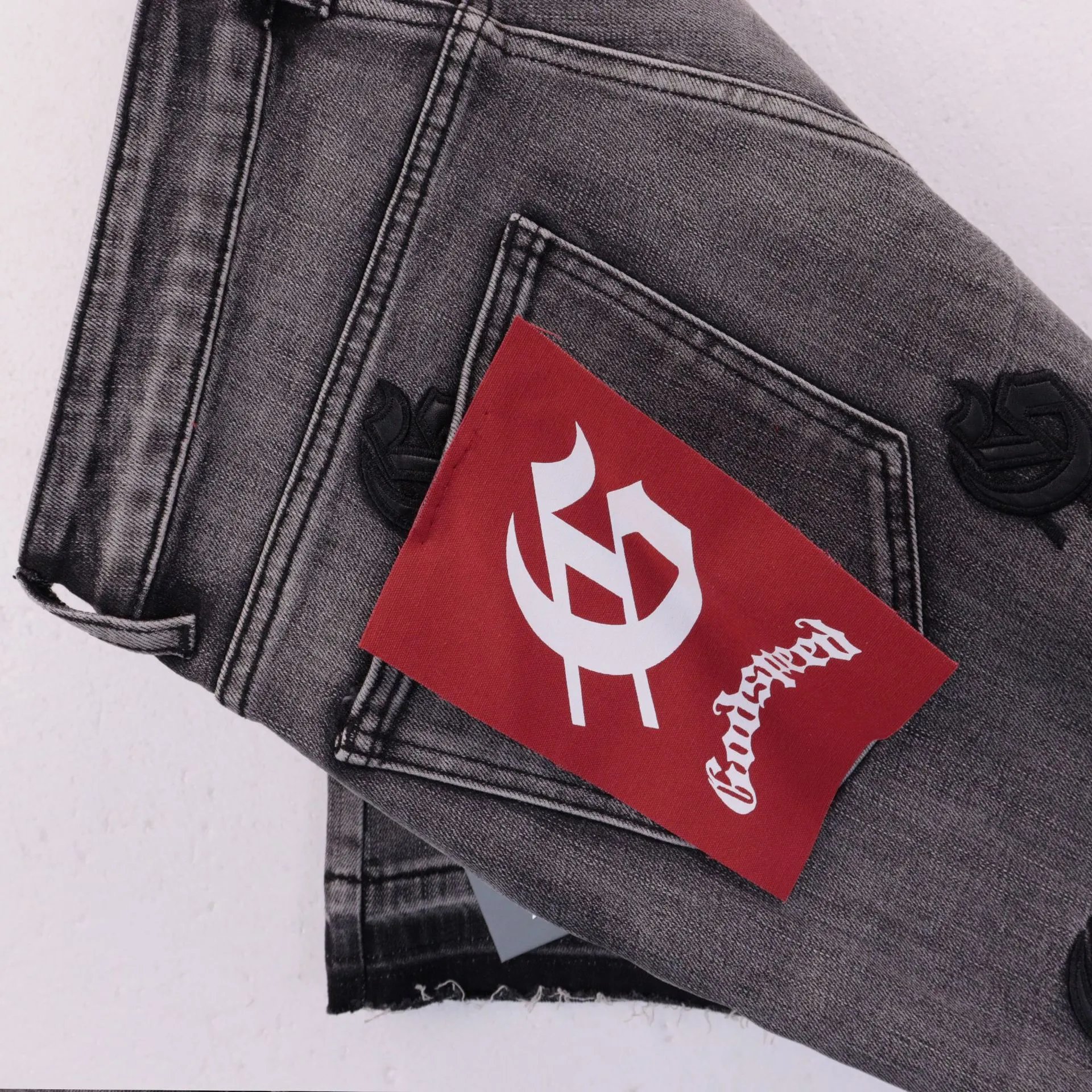 Godspeed Logo-Embroidered Distressed Black Flared Jeans - 5