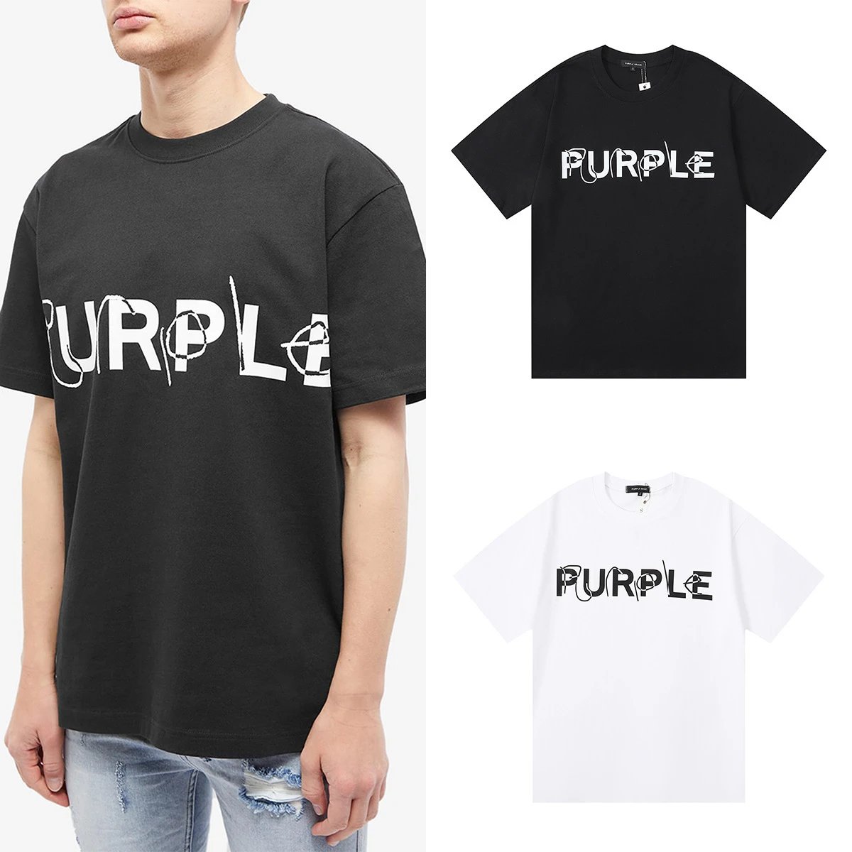 Purple Brand Purple Crowd Print Black T-Shirt - 37