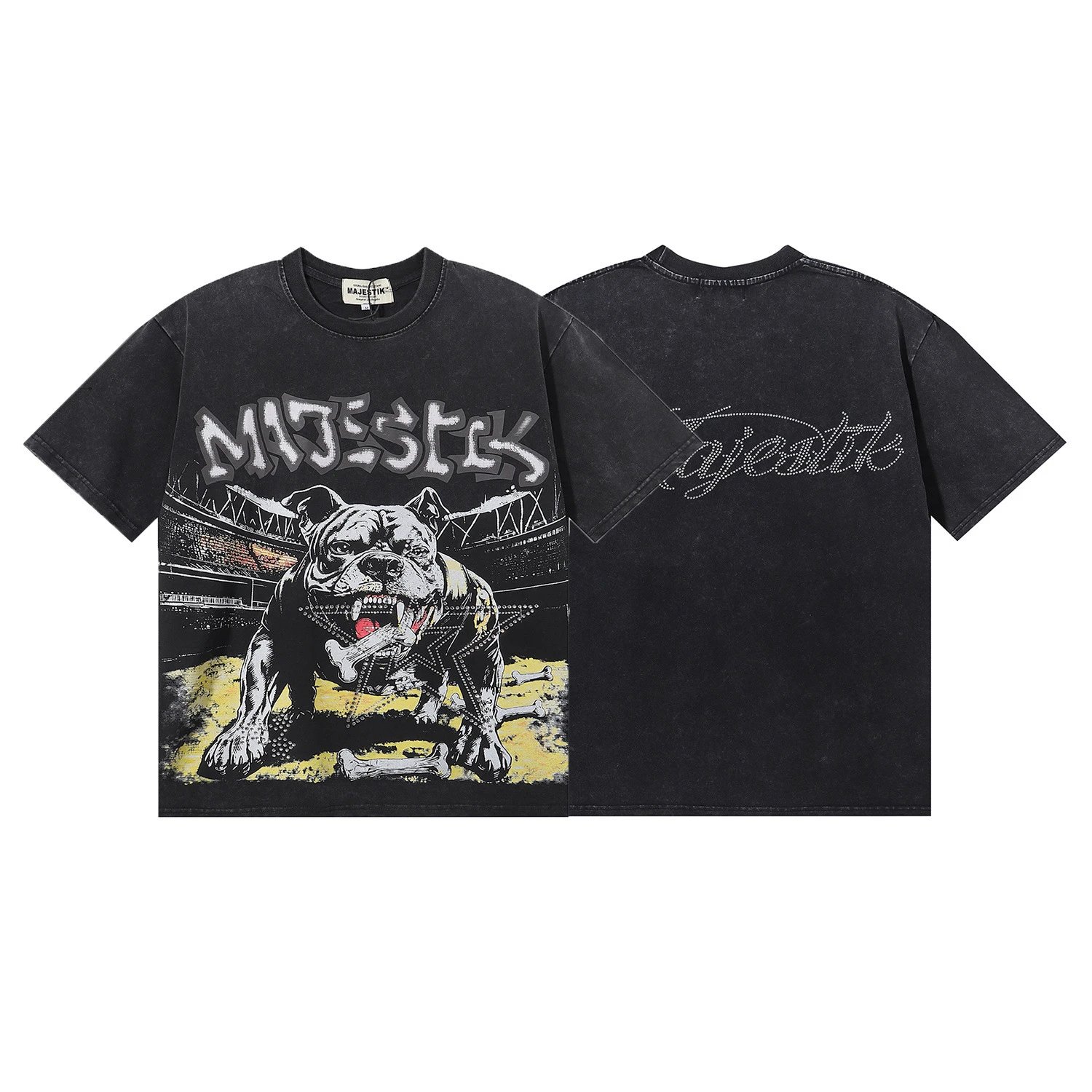 Design Majestik Football Bulldog Graphic T-Shirt Black T-Shirts - 11