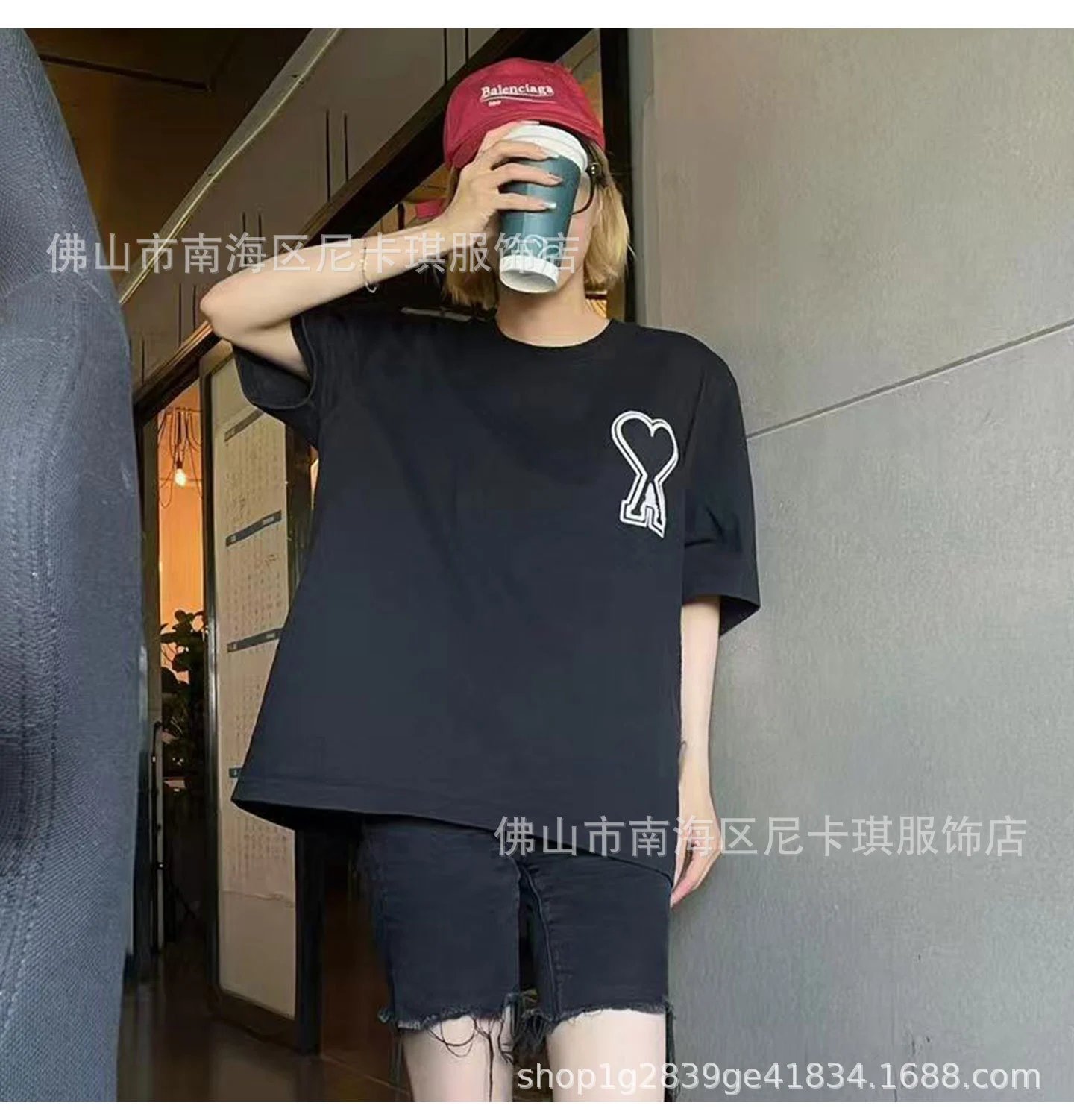 AMI Paris Heart Logo T-Shirt Purple - 11