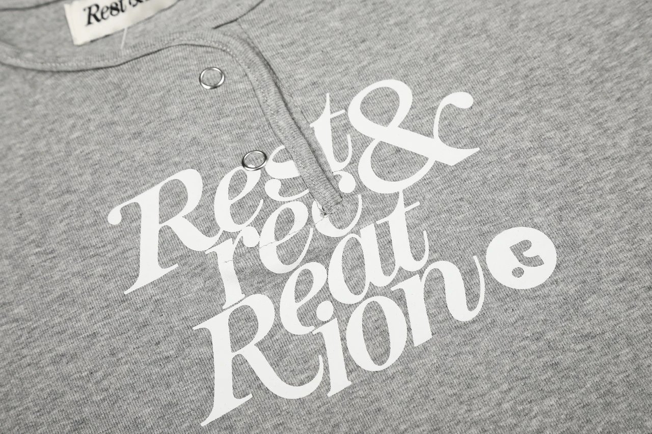 Rest & Recreation Logo Print Henley T-Shirt Gray - 28