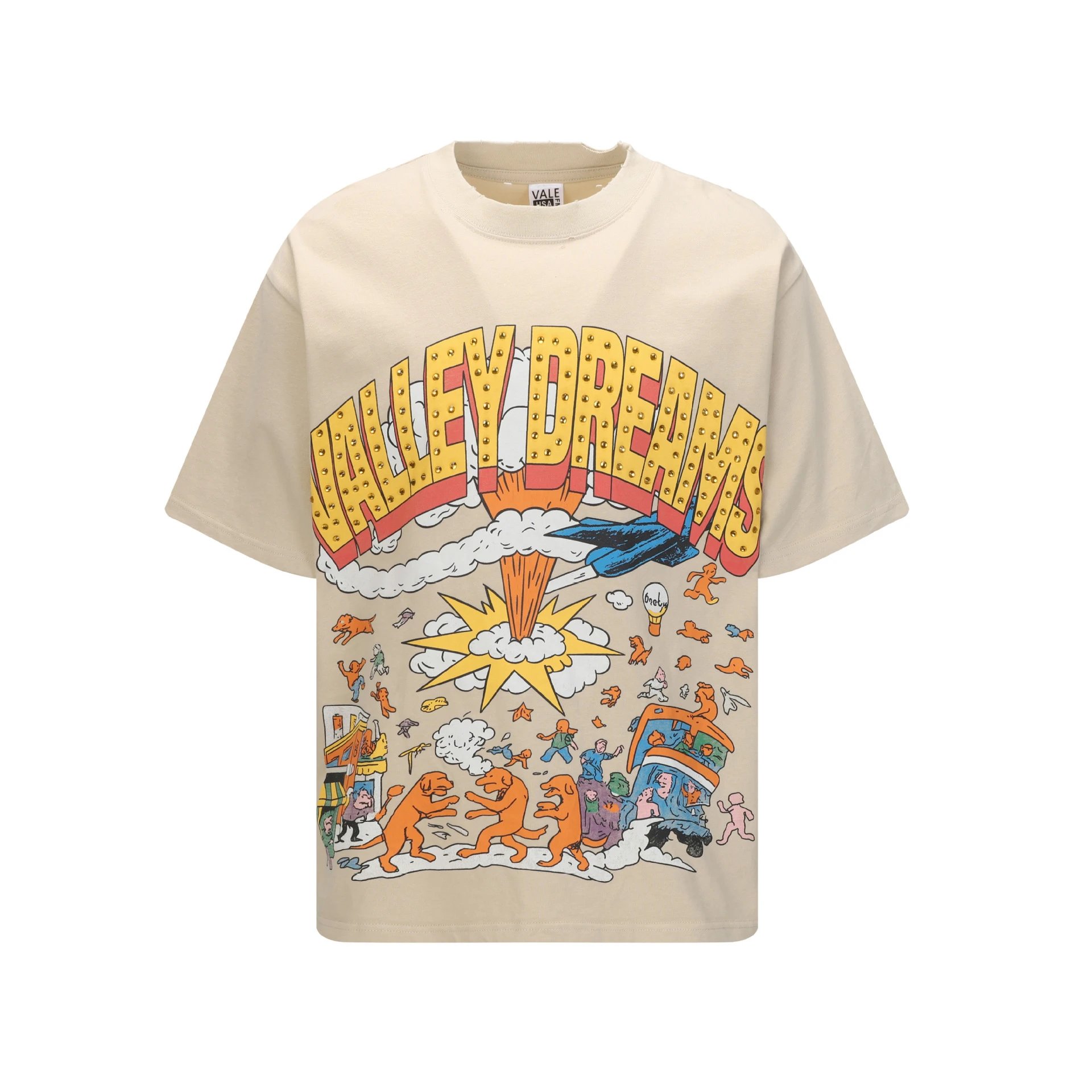 Design Vale USA Valley Dreams Alien Graphic T-Shirt Cream Wash T-Shirts - 14