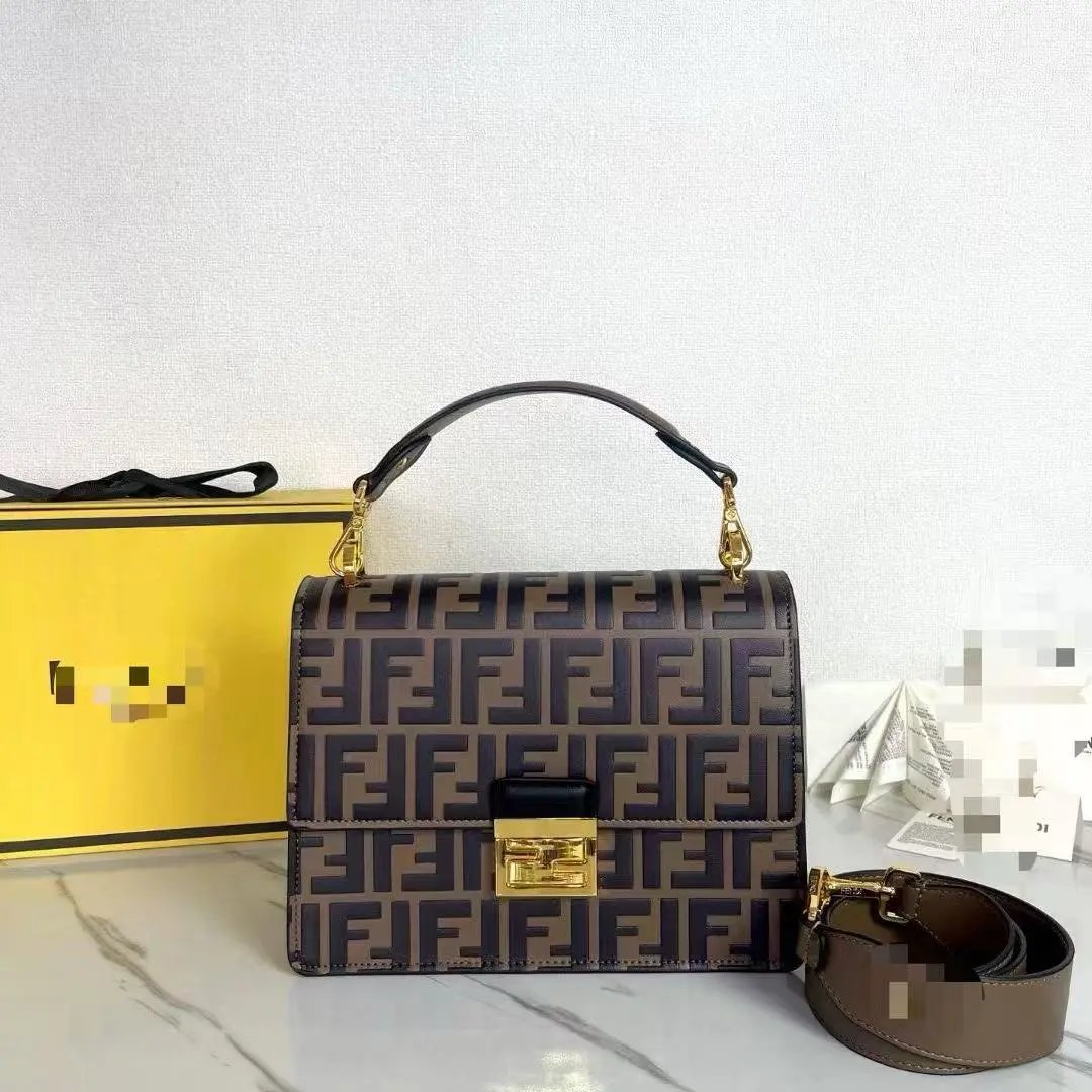 Fendi Kan I Logo FF Monogram Red and Brown Leather Handbag - 4