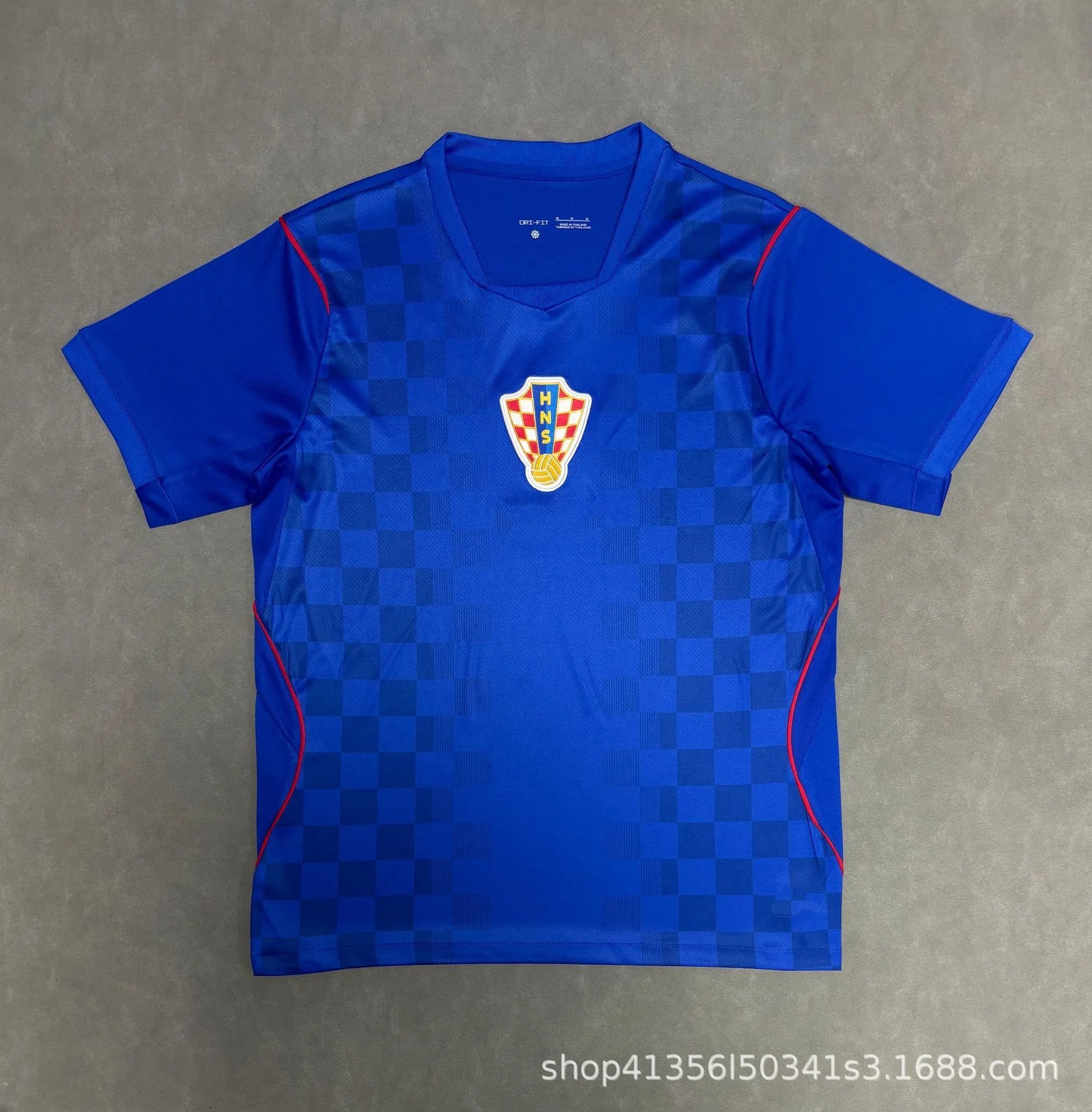 Design Croatia National Team Away Jersey Blue Checkerboard Performance Shirt Jersey - 1