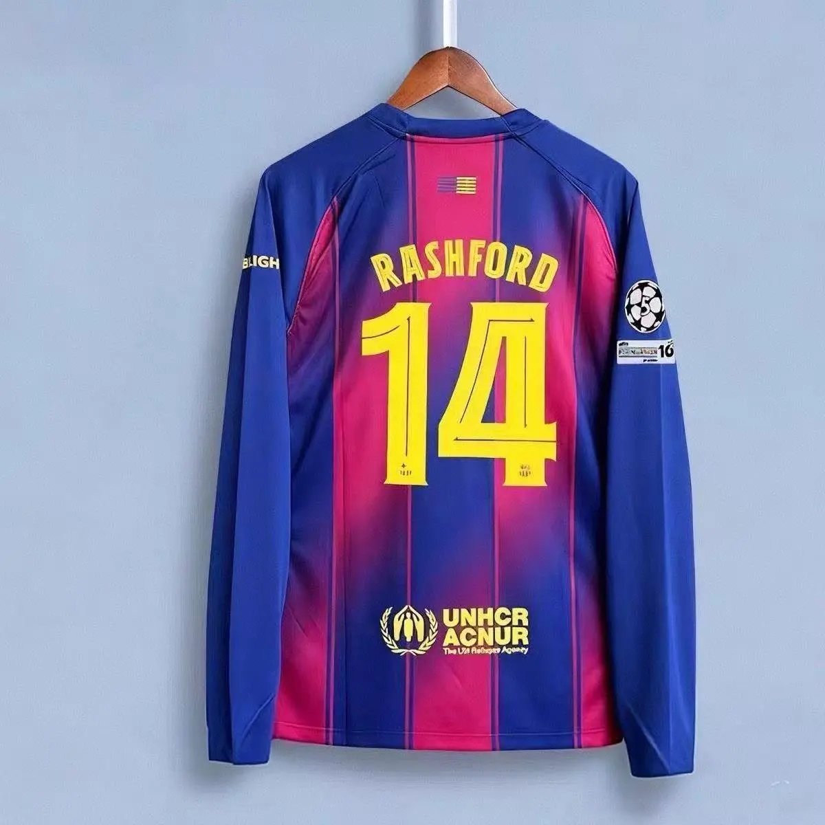 FC Barcelona Rashford #14 UEFA Champions League Jersey Blue Pink Gradient Long-Sleeve Jersey - 1