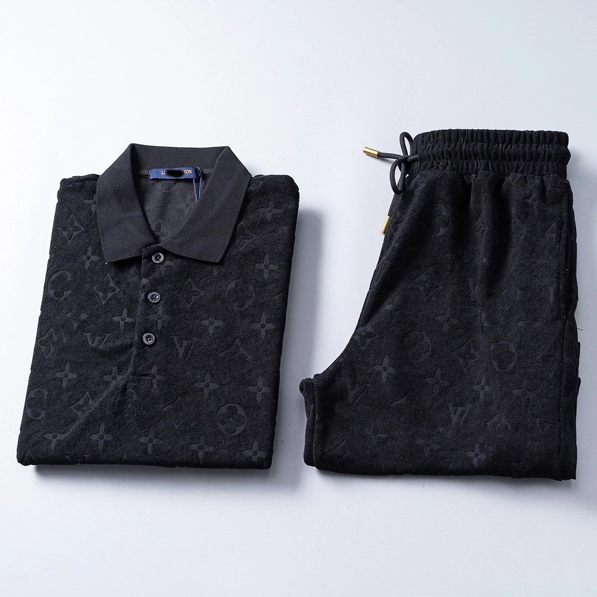Design Patterned Polo Shirt and Shorts Set Navy Blue Casual Set - 4