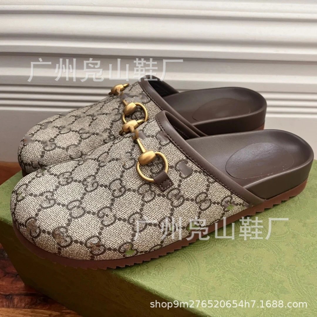Gucci GG Monogram Mule Clogs Horsebit Detail Thick Serrated Sole Slip On Shoes