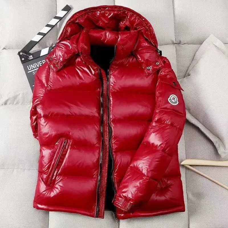 Moncler Red Shiny Detachable Hood Down Jacket