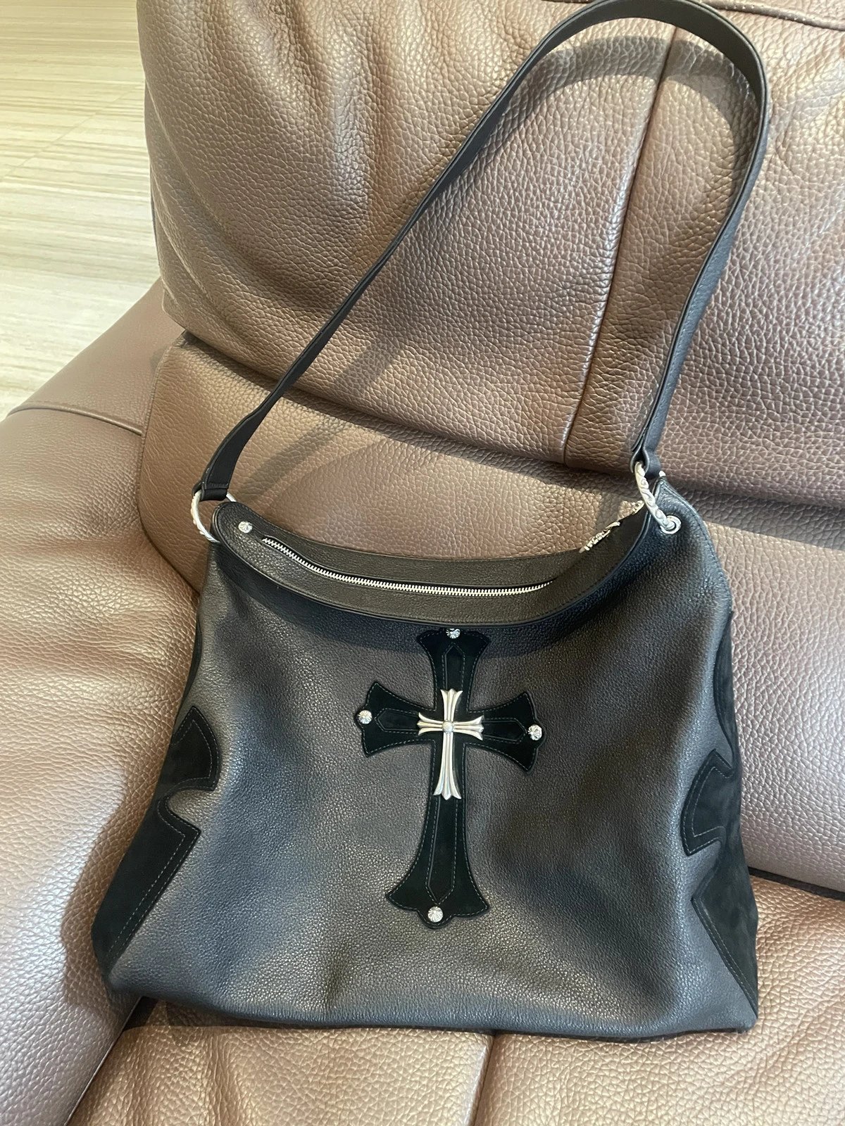 Chrome Hearts Cross Motif Hobo Bag Black Leather - 15