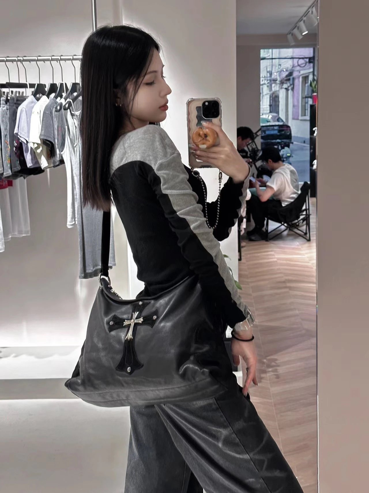 Chrome Hearts Cross Motif Hobo Bag Black Leather - 2