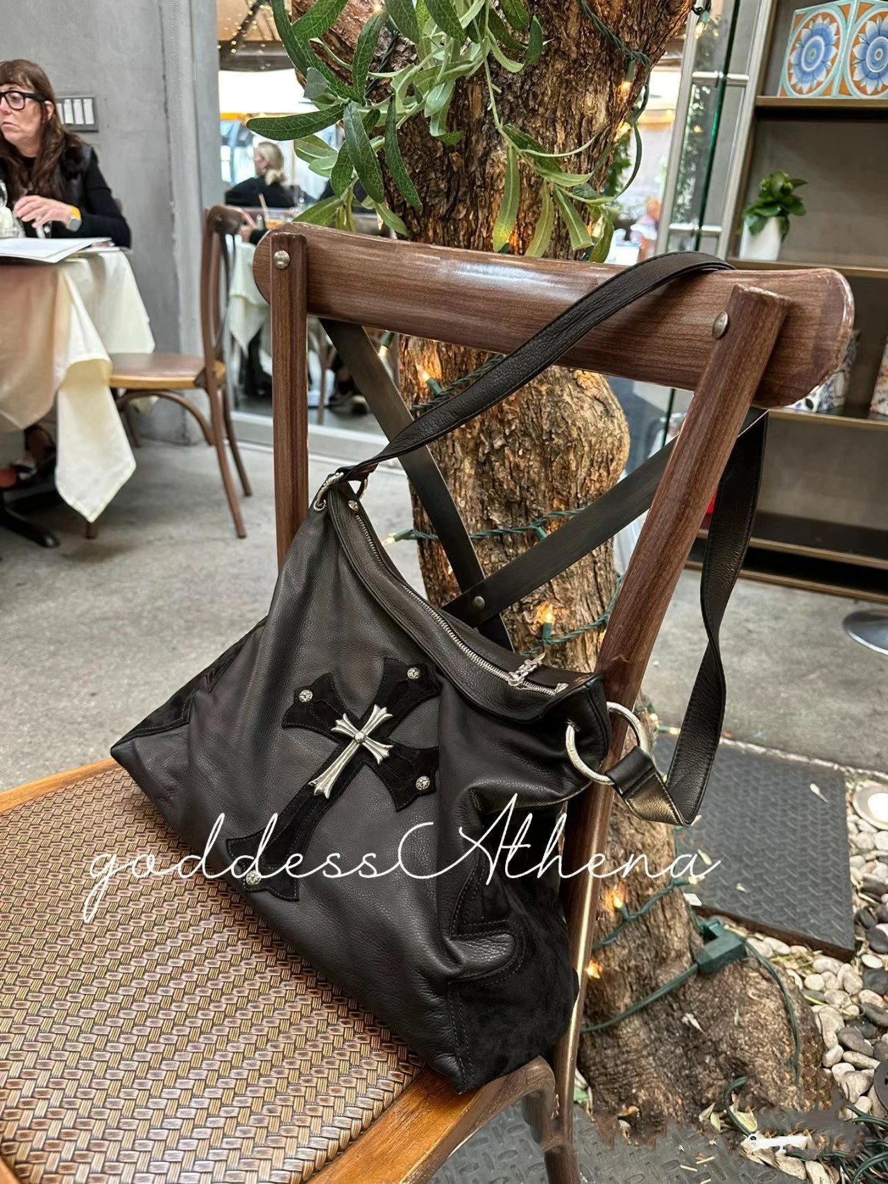 Chrome Hearts Cross Motif Hobo Bag Black Leather - 12