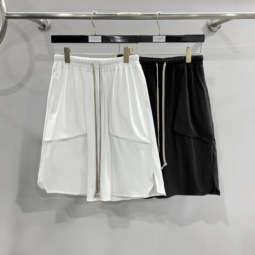 Rick Owens White and Black Drawstring Shorts