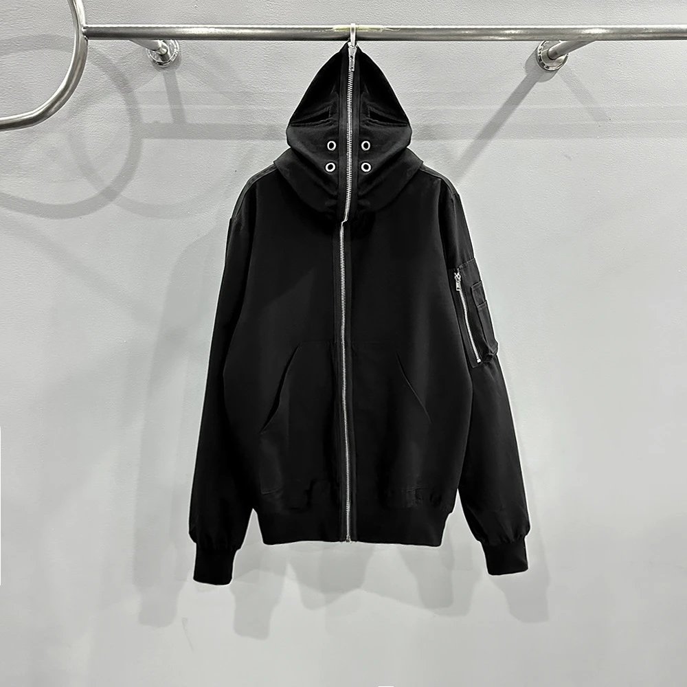 Black Zip-Up Hooded Jacket