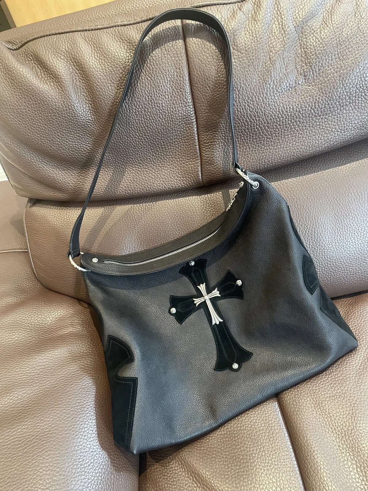 Chrome Hearts Cross Motif Hobo Bag Black Leather - 16