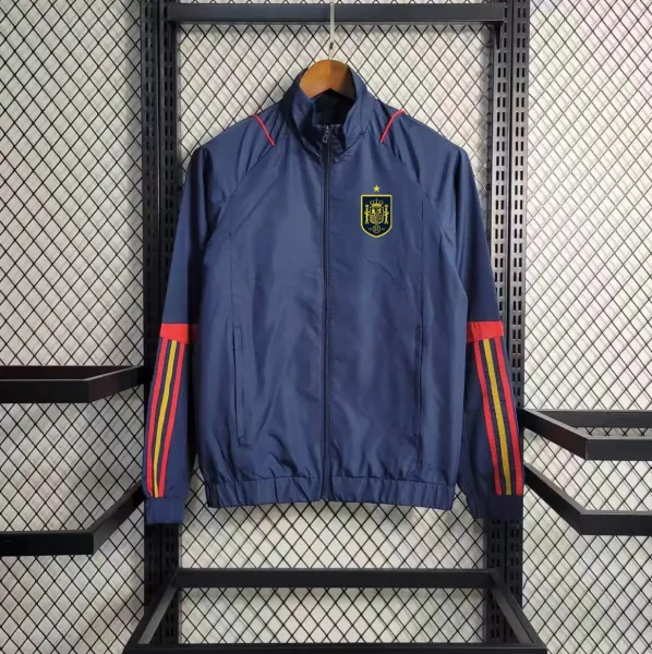 Design Spain National Team Windbreaker Navy Blue with Red Yellow Stripes Jacket Windbreaker - 1