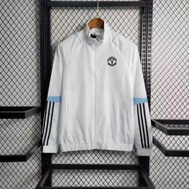 Manchester United Track Jacket White with Light Blue Accents Windbreaker