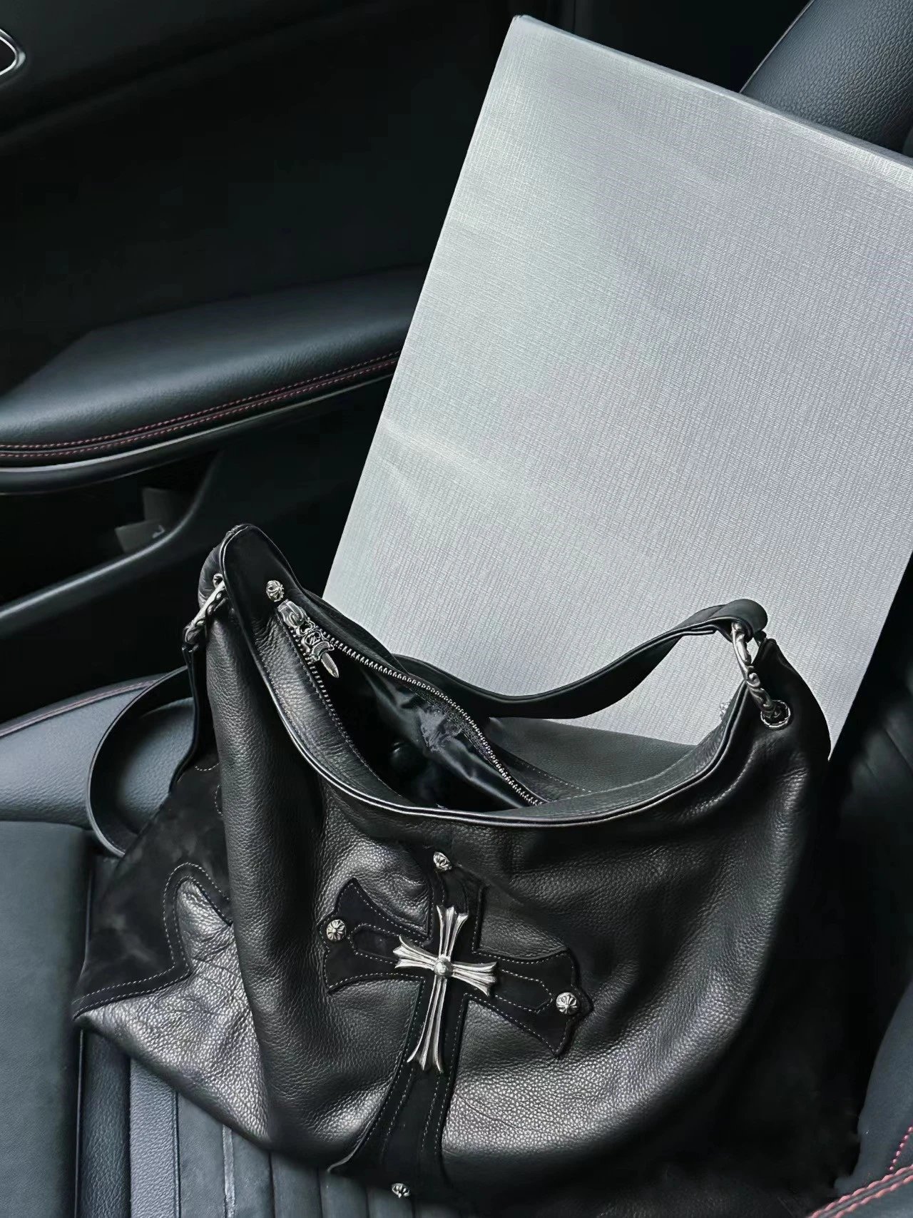 Chrome Hearts Cross Motif Hobo Bag Black Leather - 14