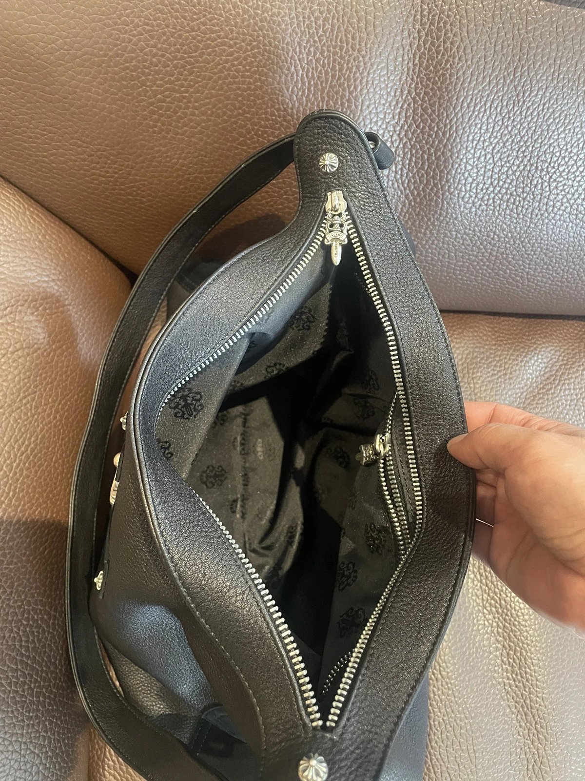 Chrome Hearts Cross Motif Hobo Bag Black Leather - 21