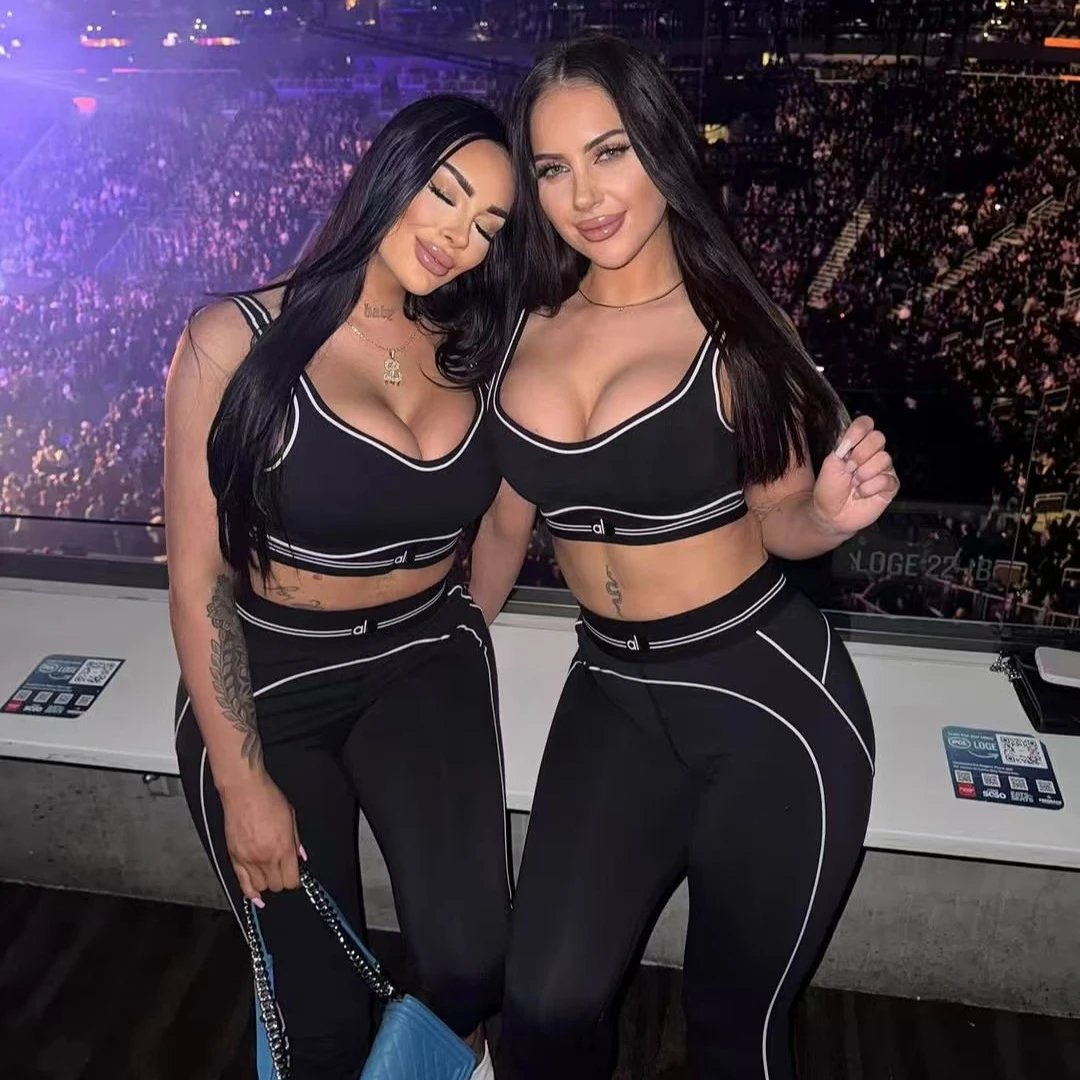 YY9002欧美跨境女装夏季新款字母时尚瑜伽运动休闲上衣裤子两件套