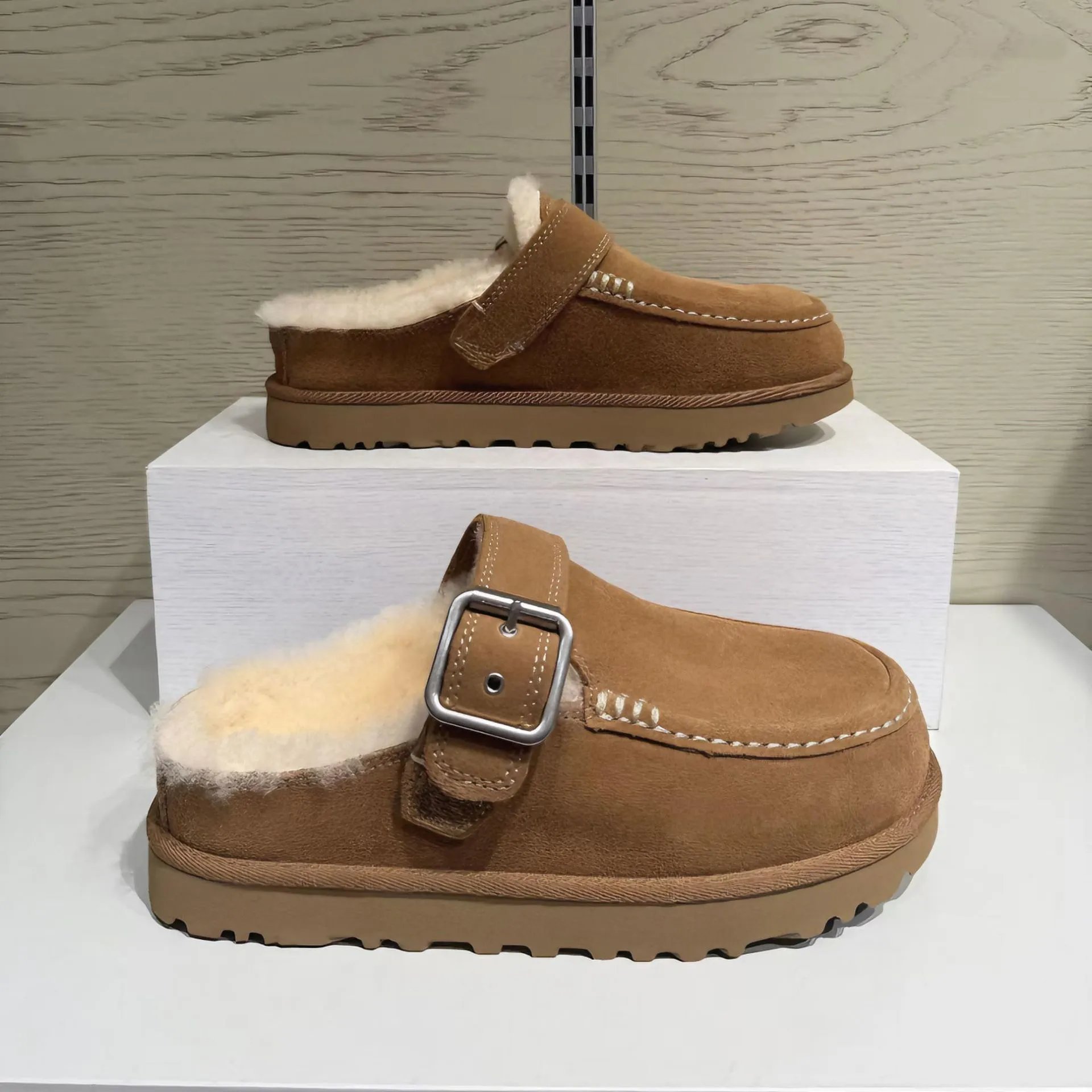 UGG Goldenstar Evelina Fur Lined Mule Slippers Multi Color Thick Sole Buckle Clogs For Ladies