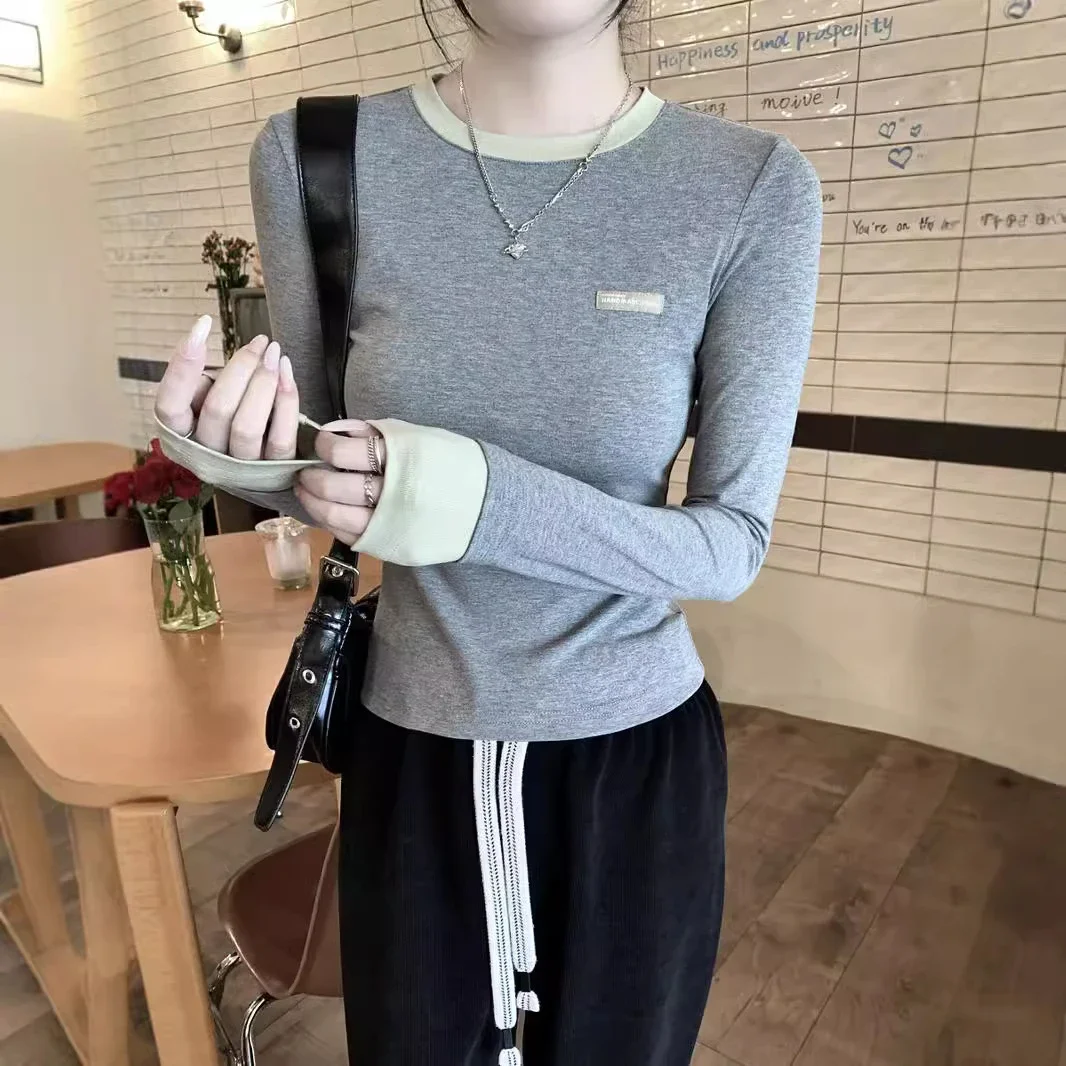 Women's Color-Block Mock Two-Piece Long-Sleeve Tee