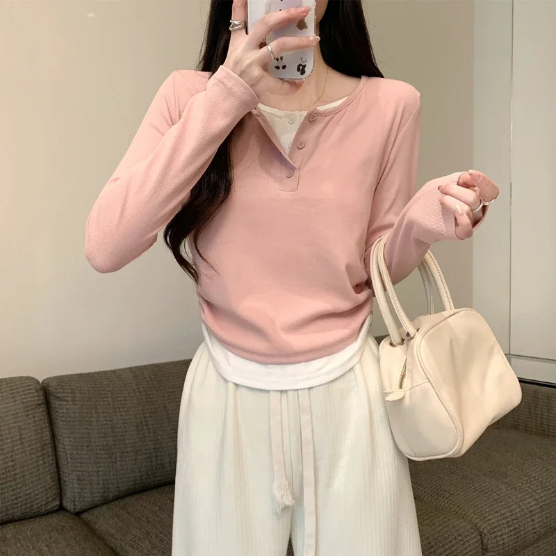 Korean Layered Long Sleeve Cropped Tee