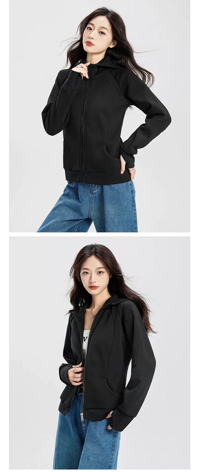 Women's Slim-Fit Hooded Velvet Zip Cardigan Detail