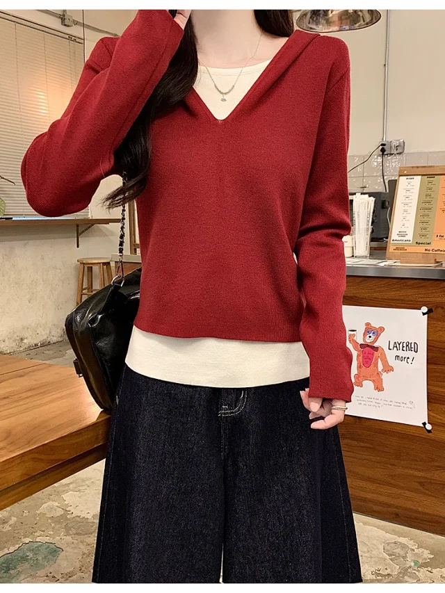 2025 Fall Women's Hooded Patchwork Sweater Detail