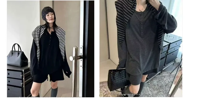 Women's LS Korean Striped Tee Set Detail