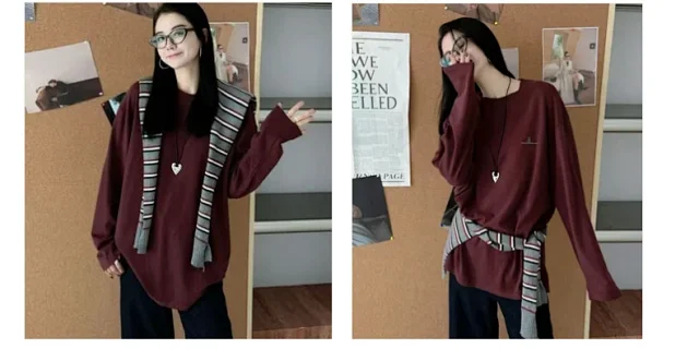 Designer Vintage Color-block Long Sleeve Tee Detail