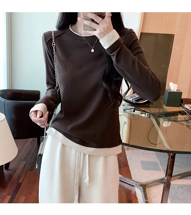 Women's Long Sleeve Mock Layered Tee Detail