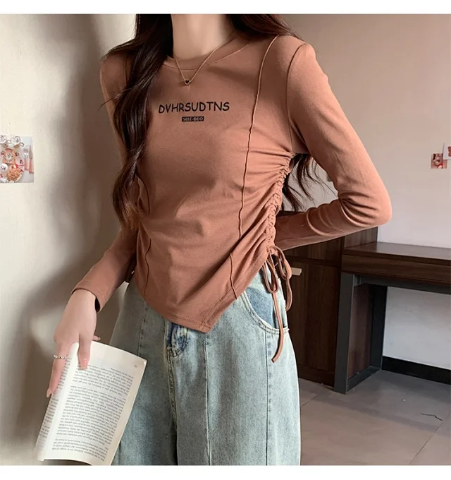 Women's Autumn Cropped Drawstring Long-Sleeve Top Detail