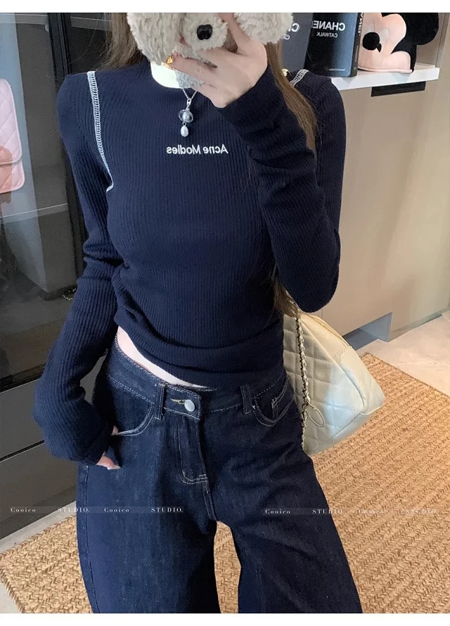 Women's Color-Block Embroidered Long Sleeve Tee Detail