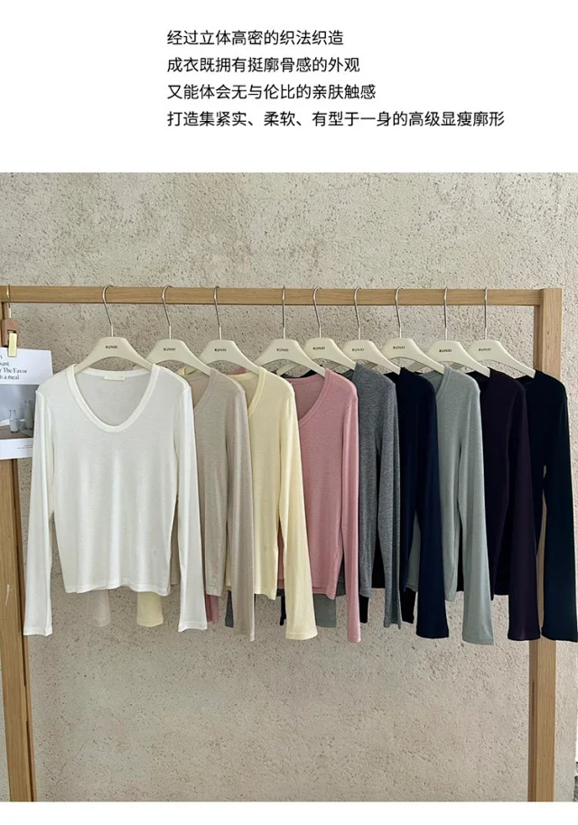 Women's Lyocell Wool U-Neck Long-Sleeve Tee Detail