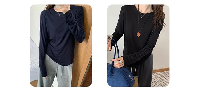 Women's Tencel Round Neck Long Sleeve Tee Detail