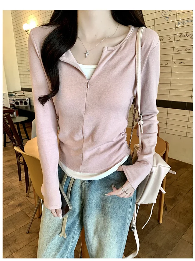 Women's Zip Mock Two-Piece T-Shirt Detail