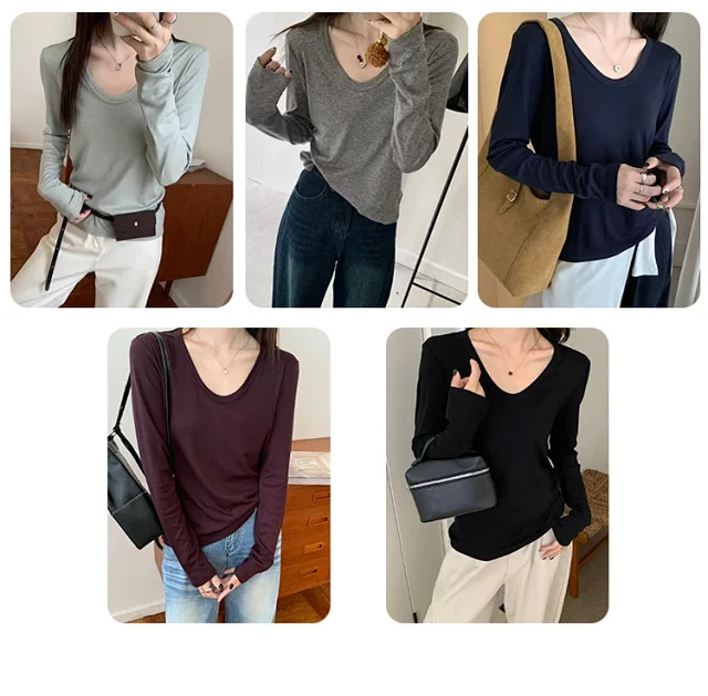 Women's Lyocell Wool U-Neck Long-Sleeve Tee Detail