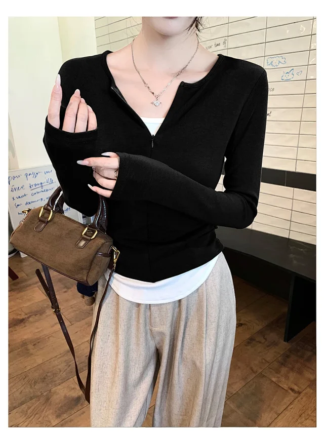 Women's Zip Mock Two-Piece T-Shirt Detail