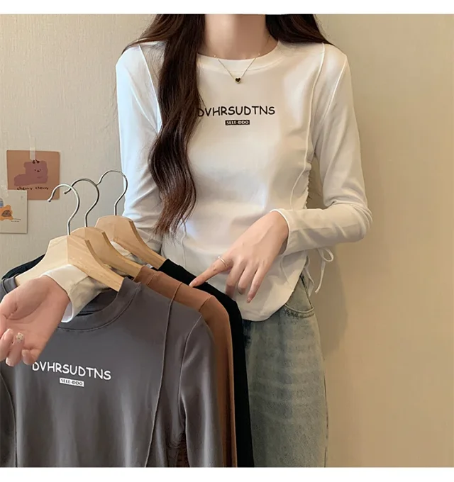 Women's Autumn Cropped Drawstring Long-Sleeve Top Detail