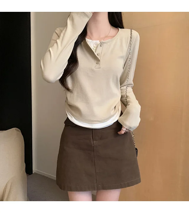 Korean Layered Long Sleeve Cropped Tee Detail
