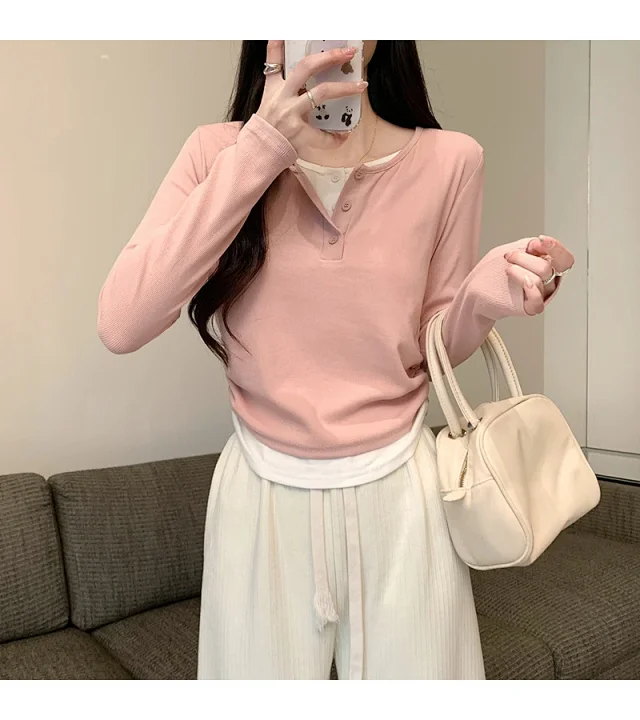 Korean Layered Long Sleeve Cropped Tee Detail
