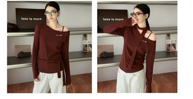 New Korean Off-Shoulder Slimming Women's Top Detail