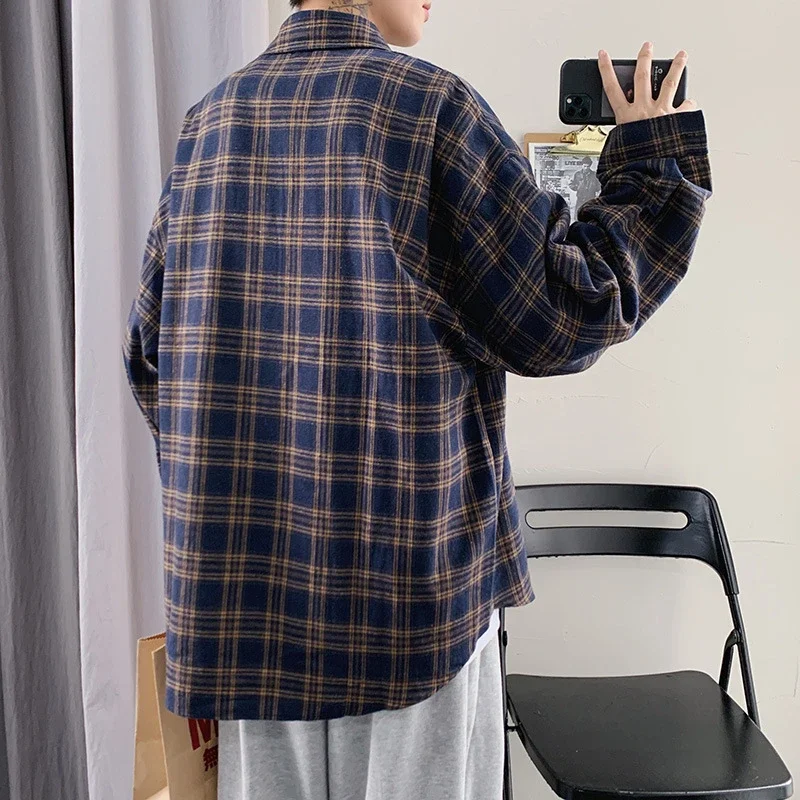 Men's Casual Retro Brushed Plaid Overshirt