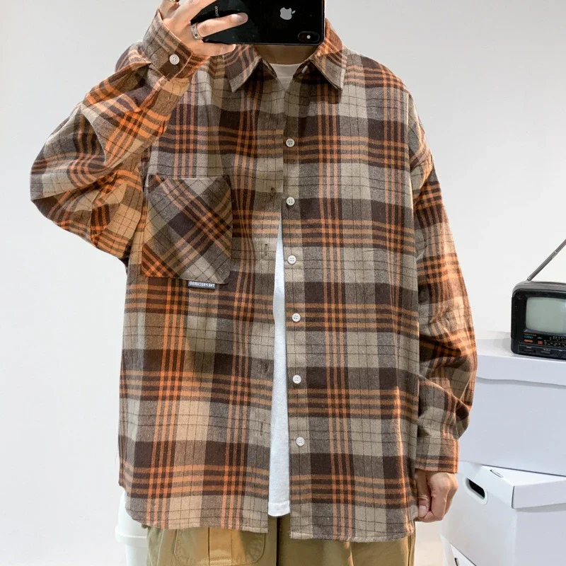 Men's Casual Retro Brushed Plaid Overshirt