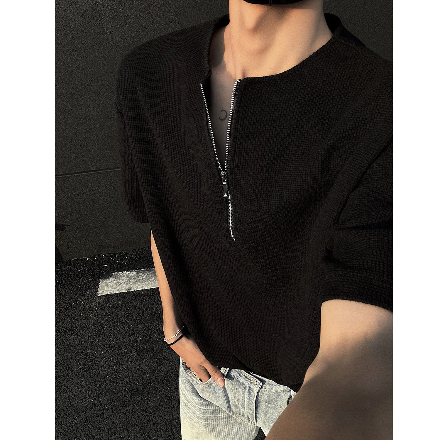 Men's Waffle Half-Zip Henley Tee