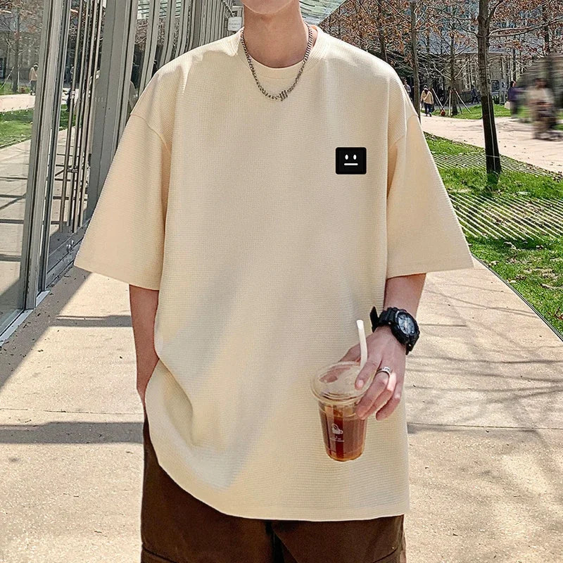 Smile Embroidered Men's Summer Waffle Tee