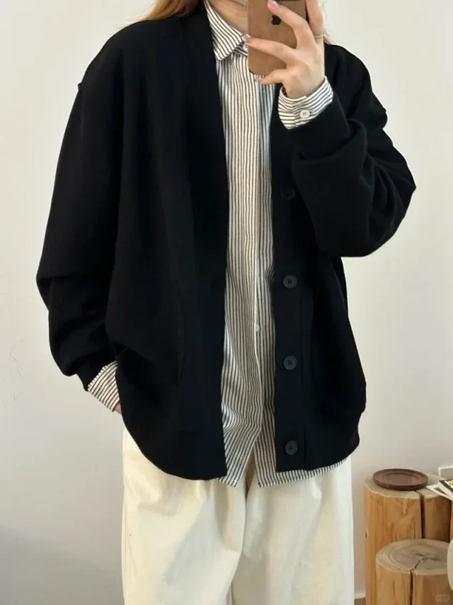 Spring 2025 Japanese Casual Waffle Cardigan Detail