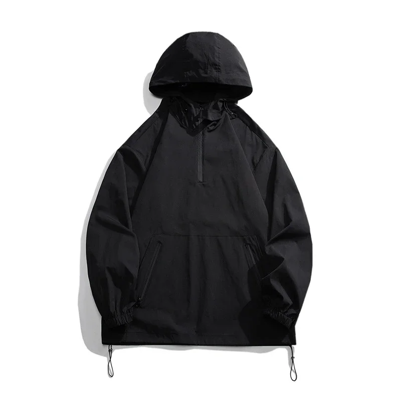 Men's Loose Fit Hooded Half-Zip Windbreaker