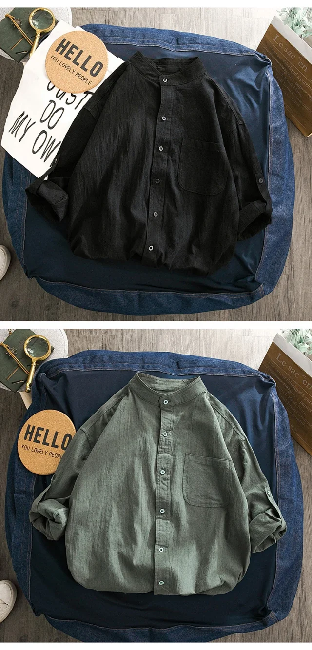 Men's Medium Sleeve Cotton Linen Shirt Detail
